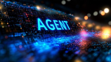 The words AI Agent on a futuristic background symbolizing future agentic autonomy and automation using a chatbot assistant for copilot support through AGI technology for bot assistance