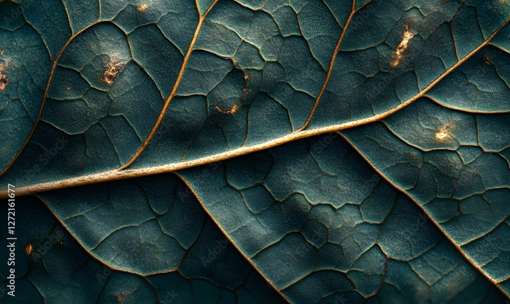 Poster macro close up of a green leaf revealing complex patterns and textures