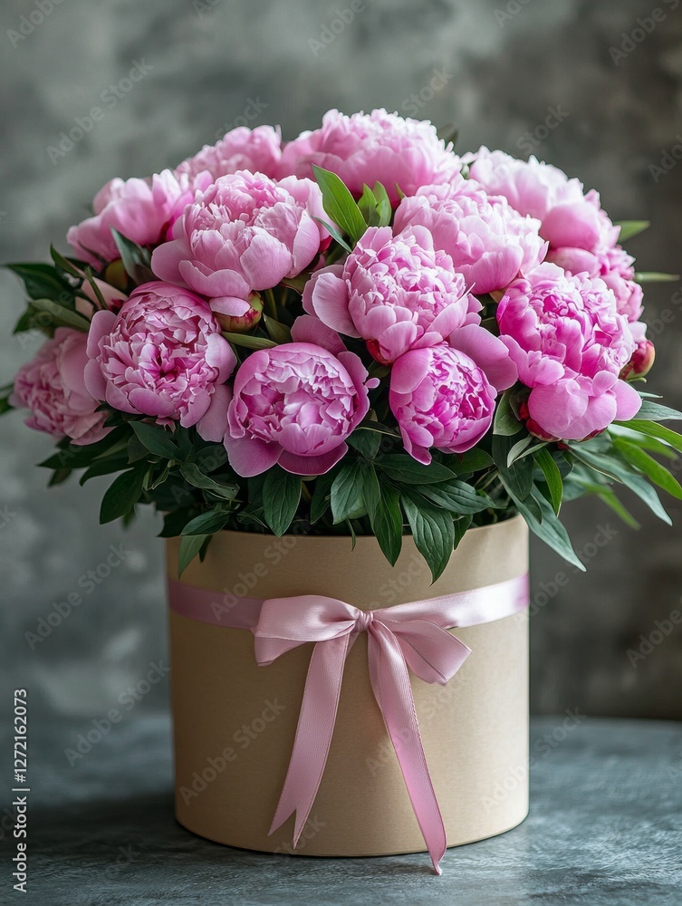 Poster a stunning arrangement of soft pink peonies creates an inviting burst of color, beautifully presente