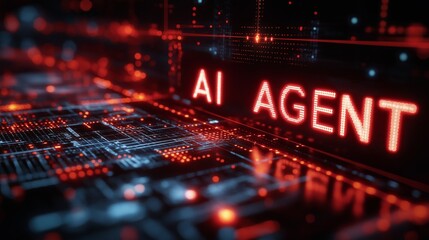 The words AI Agent on a futuristic background symbolizing future agentic autonomy and automation using a chatbot assistant for copilot support through AGI technology for bot assistance
