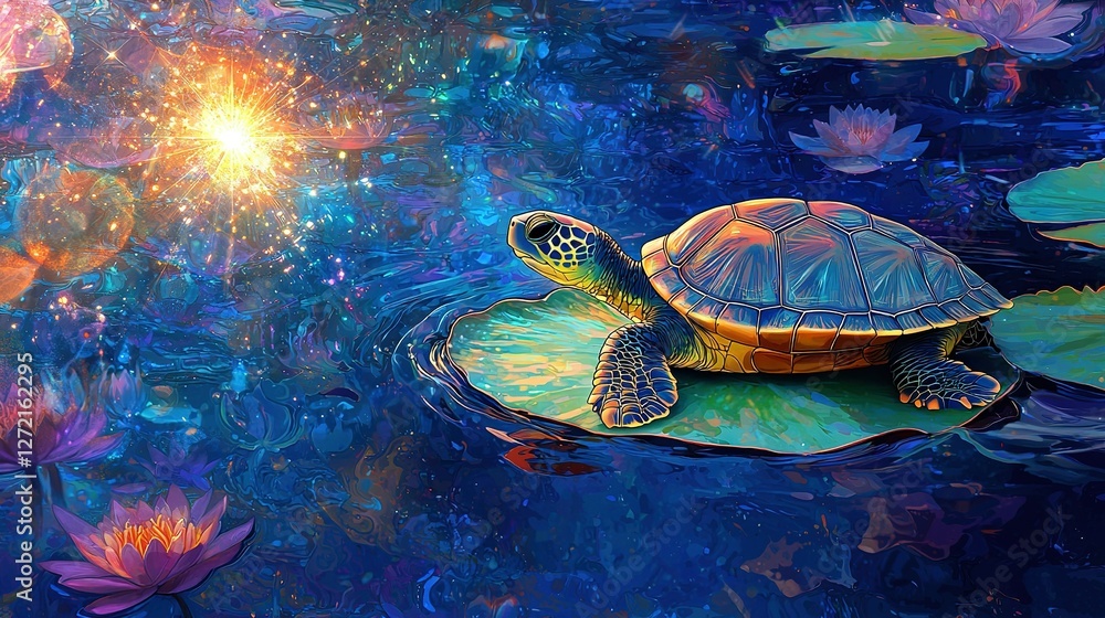 Poster   Turtle on Lily Pad Pond