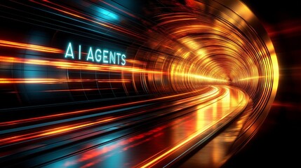 The words AI Agent on a futuristic background symbolizing future agentic autonomy and automation using a chatbot assistant for copilot support through AGI technology for bot assistance