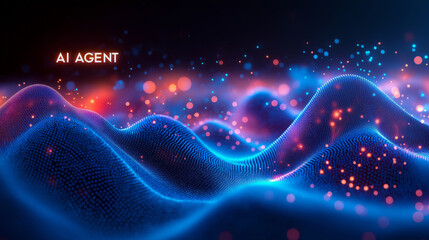 The words AI Agent on a futuristic background symbolizing future agentic autonomy and automation using a chatbot assistant for copilot support through AGI technology for bot assistance