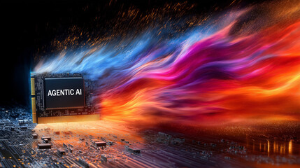 The words AI Agent on a futuristic computer micrchip symbolizing future agentic autonomy and automation using a chatbot assistant for copilot support with AGI bot technology assistance