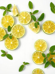 Fresh lime and mint leaves on a white background, isolated, natural, zesty, refreshing