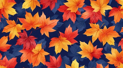  A collection of vibrant leaves against a blue backdrop featuring red, yellow, and orange shades