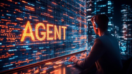 A humanoid robot AI agent working at a job symbolizing agentic autonomy and the automation of work through future bot technology and autonomous worker assistants