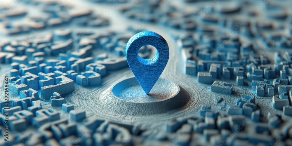 Poster stylish 3d blue navigation pin: gps location marker for travel and mapping adventures