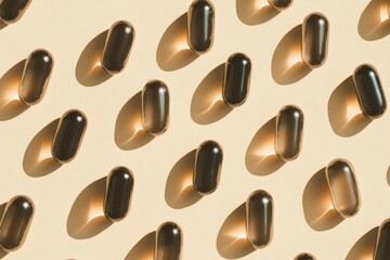 Fototapeta premium Close-up of Pills on Tan Background