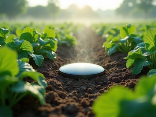 Smart soil: soil with sensors for monitoring fertility in agricultural fields during sunrise