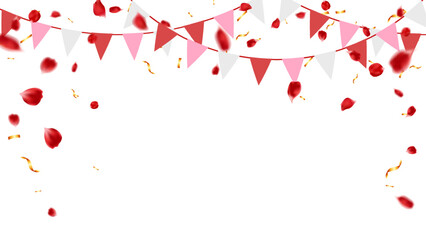 Banner flag garland paper, realistic rose petals and confetti sweet color