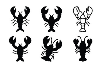 Outline set of marine lobster vector icons for web design isolated on white background