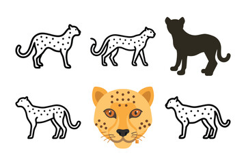 Outline drawing of a cheetah. The cheetah's slender body and long tail are depicted in a minimalist style