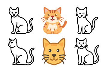  Set of cartoon cat or kitten. Baby animals in line drawing.