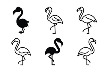 Silhouette Flamingo Birds black color only full body Flamingo Shape.