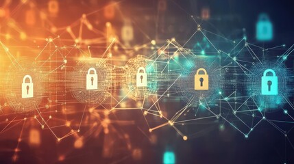 Obraz premium Digital Network Security with Padlock Icons on a Connected Structure