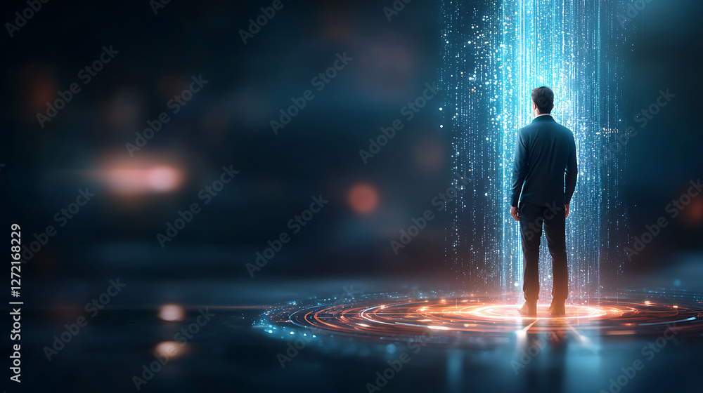 Poster transformative iot experience virtual environment digital art futuristic space perspective vibrant h