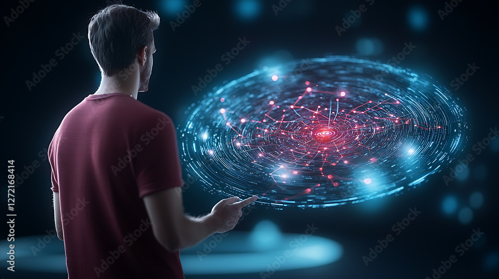 Poster exploring a vibrant holographic network with glowing iot icons futuristic digital space 3d visualiza