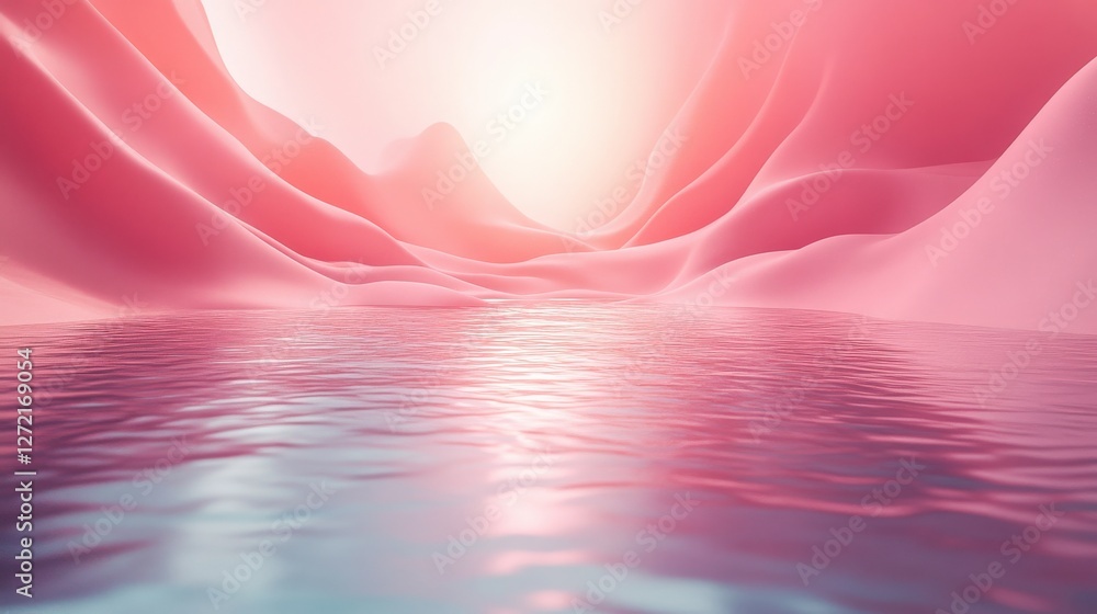 Poster abstract pink waves scene. soft, abstract curves and gentle waves create a serene presentation backg