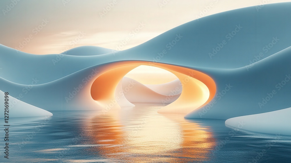 Poster abstract curve presentation. abstract blue and orange background with soft curves and wave reflectio