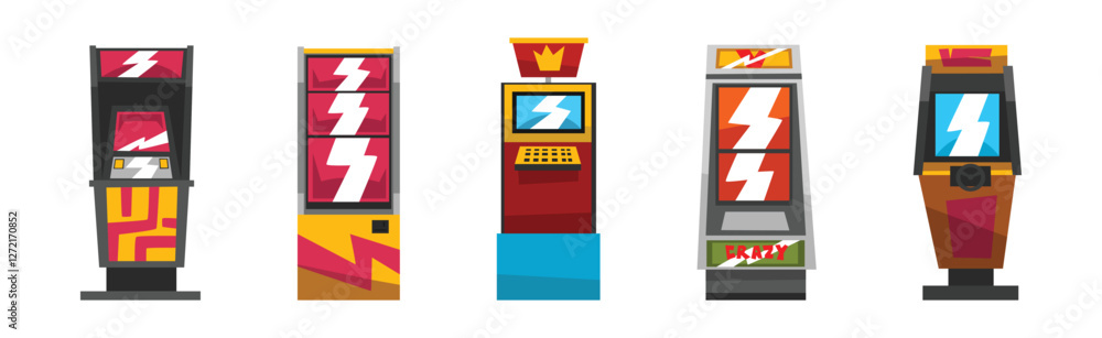 Poster amusement game machine and control panel vector set