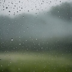 Nebulosity Rainy window reflections. Through the glass, green lawns and trees can be seen in the haze, creating the feeling of a cozy rainy day. Ideal for backgrounds or storytelling visuals