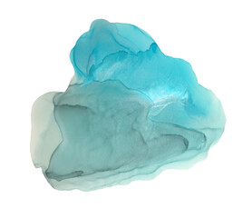 Smoke texture alcohol ink, watercolor flow wave painting blot. Abstract nacre silver, blue metallic grain stain on white background.