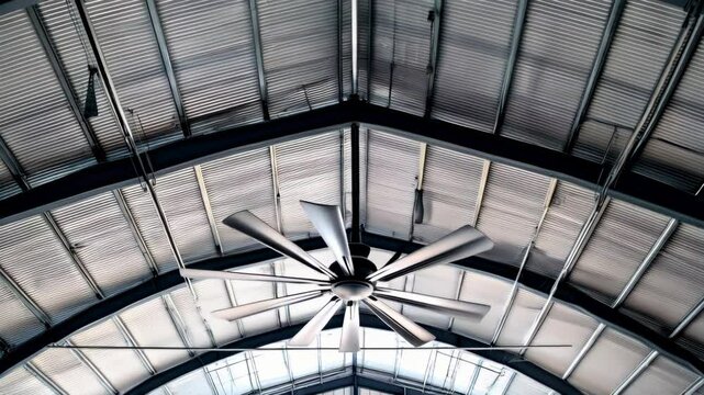 Dynamic rotation of ceiling fans in modern industrial architecture setting