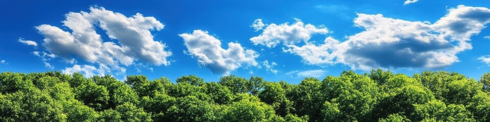 Scenic View of Verdant Tree Tops Against a Vibrant Blue Sky with Fluffy Clouds in Sibley State Park