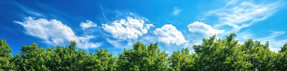 Obraz premium Scenic View of Green Tree Tops Under a Bright Blue Sky with Fluffy Clouds at Sibley State Park