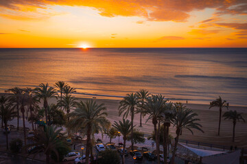 Fototapeta premium aerial view on Mediterranean Sea at sunrise