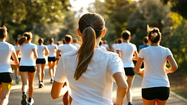 Charity Run Event with Participants in Branded T-Shirts - Powered by Adobe