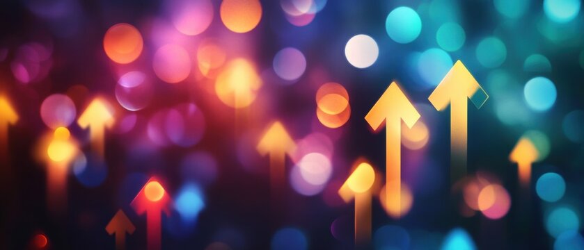 Colorful background with arrows pointing upwards, representing growth and success in business or personal life Concept of development, progress, and marketing strategy Generative AI