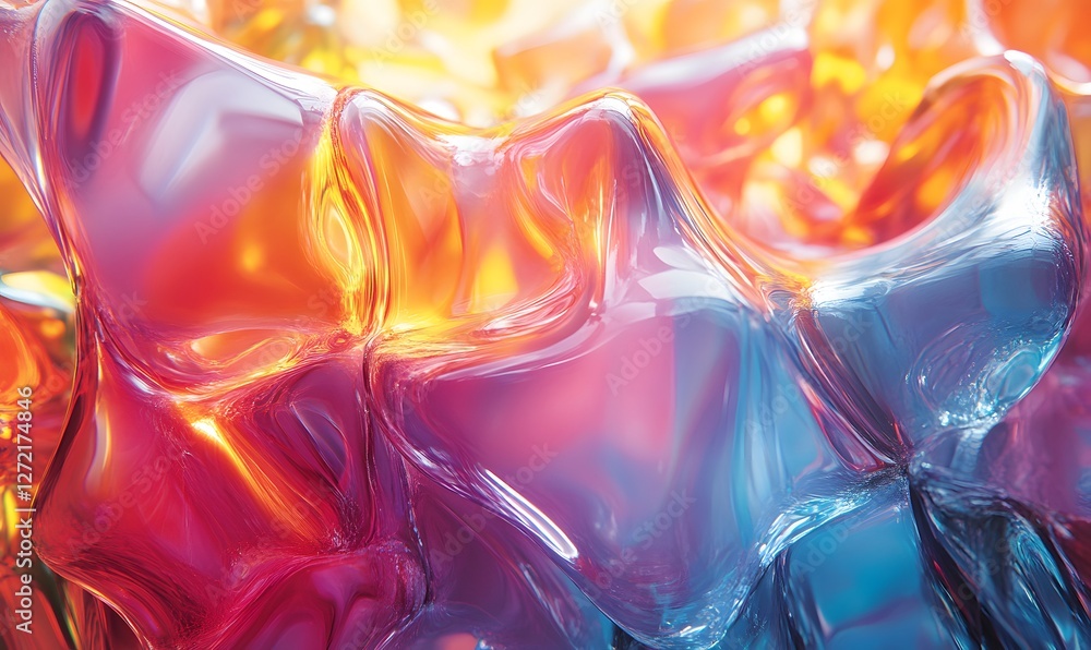 Poster abstract image of translucent shapes with vibrant colors and light effects