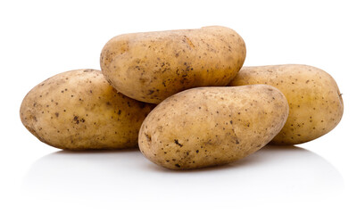 White dirty potatoes isolated on white background