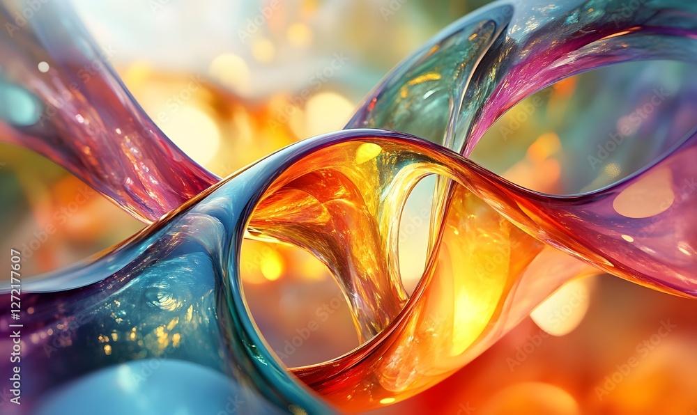 Poster abstract multicolored flowing glass curves with glowing light creating a dynamic pattern