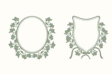 Obraz premium Frame border in classic style. Hand drawn vector floral backgrounds. Round and oval frames for invitations, wedding decor, menu, monogram, paper, print. Set with elegant background template for design
