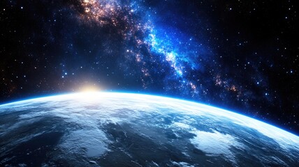 Obraz premium Stunning view of Earth from space with Milky Way galaxy visible