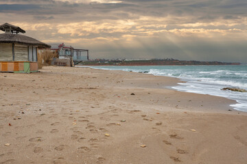 Resort waterfront beach in the low season. Vama Veche, Romania.