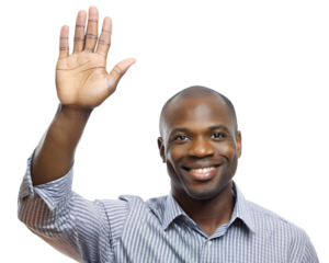 African American man raising hand isolated on white background