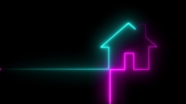 Neon line home icon. Neon line Cool linear animated home icon.