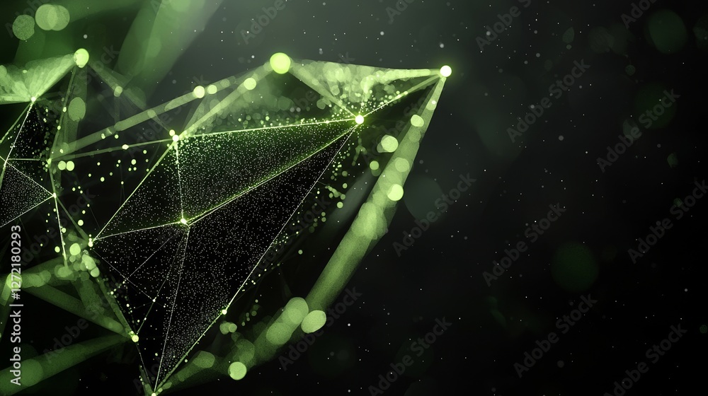 Poster a digital backdrop featuring abstract green hues, accompanied by a visualization of complex data, se