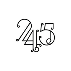 Number 245 with line art silhouette design template vector