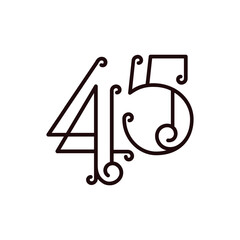 Number 45 with line art silhouette design template vector