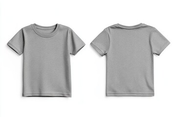 Mock-Up of Grey Tee for Kids: Front and Back View on White Background with Clipping Path