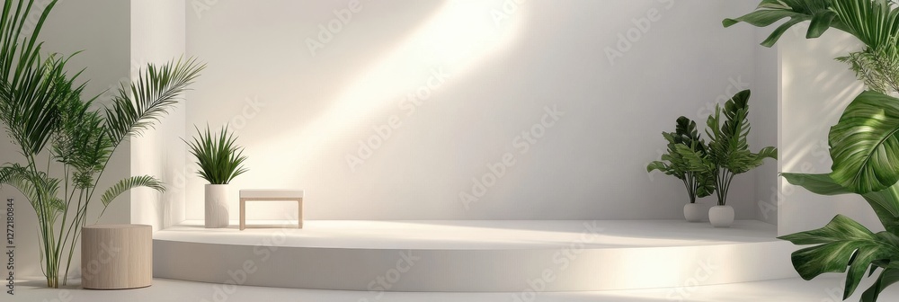 Poster minimalist showroom: white empty space with modern design for product display in abstract interior s