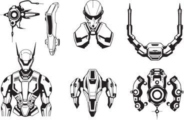 A set of elements for flat design in cyberpunk style. Hand drawn vector illustration