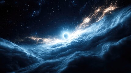 Fototapeta premium Stunning cosmic scene with planet, clouds, and stars in galaxy