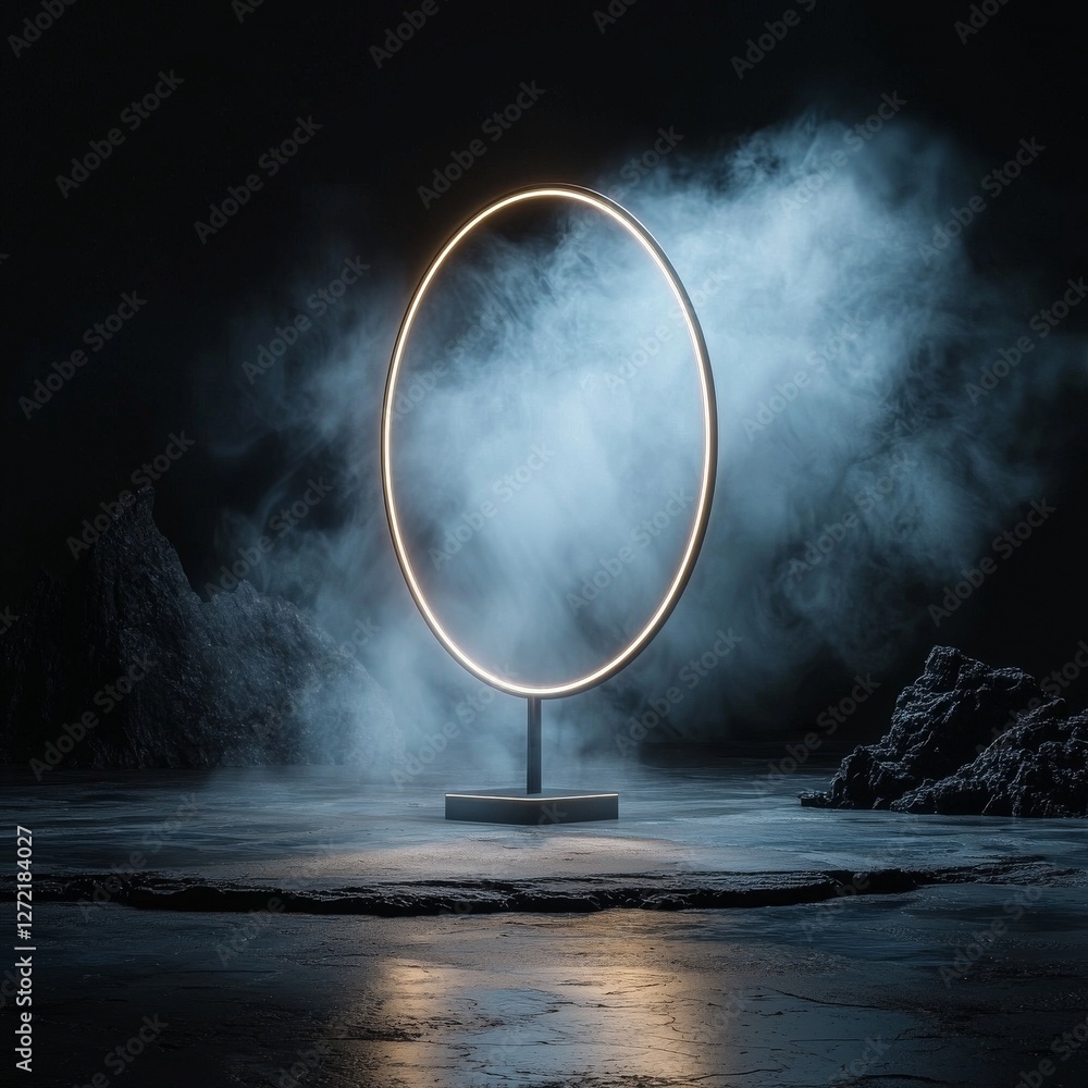 Poster abstract technology hud interface features hologram elements and neon lights, showcasing a circle of