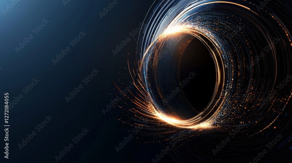Poster rotation of a blue digital particle ring circle incorporating an ai technology icon set against a fu